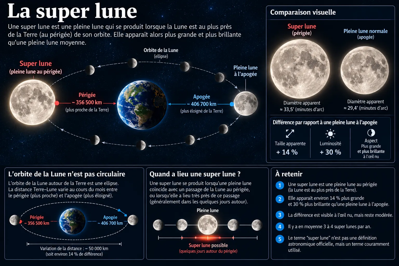 Super lune : pleine lune au périgée, le point le plus proche de la Terre sur l'orbite lunaire